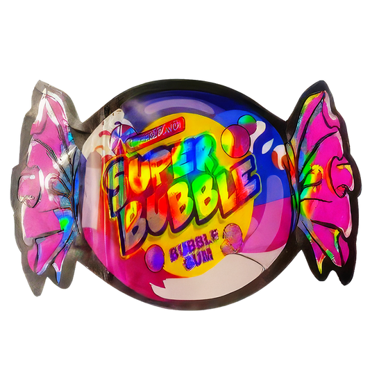 50 Pack - 3.5G Shaped Mylar Bags - The Candy Shop Super Bubble Gum Original Flavor