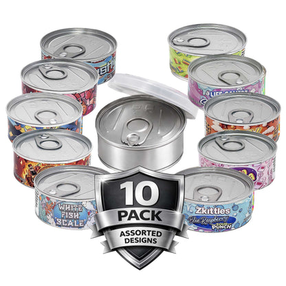 10 Pack 3.5g Pull-Top Tin Can Storage Containers Mystery Bundle - Exotic Designs