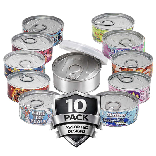 10 Pack 3.5g Pull-Top Tin Can Storage Containers Mystery Bundle - Exotic Designs