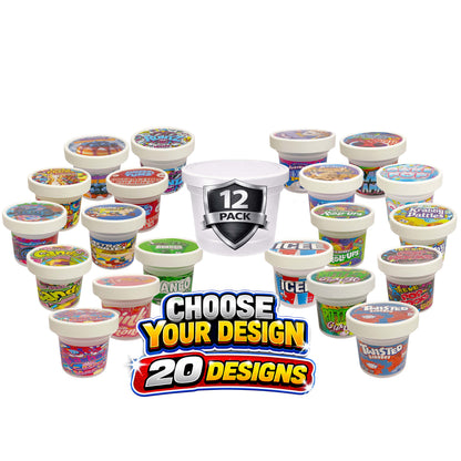 12 Pack - Ice Cream Pint Style Containers (Lids & Display Boxes) - Choose Your Design