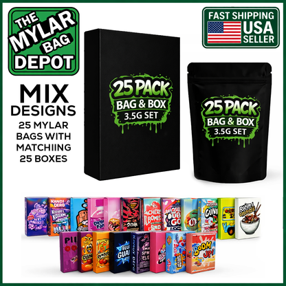 25 Pack 3.5g Small (3.5" x 5") Gift Boxes with Matching Zip Bags Mystery Bundle - Assorted Designs