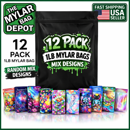 12 Pack 1lb (12" x 15") Heavy-Duty Zip Storage Bags Mystery Bundle - Assorted Designs