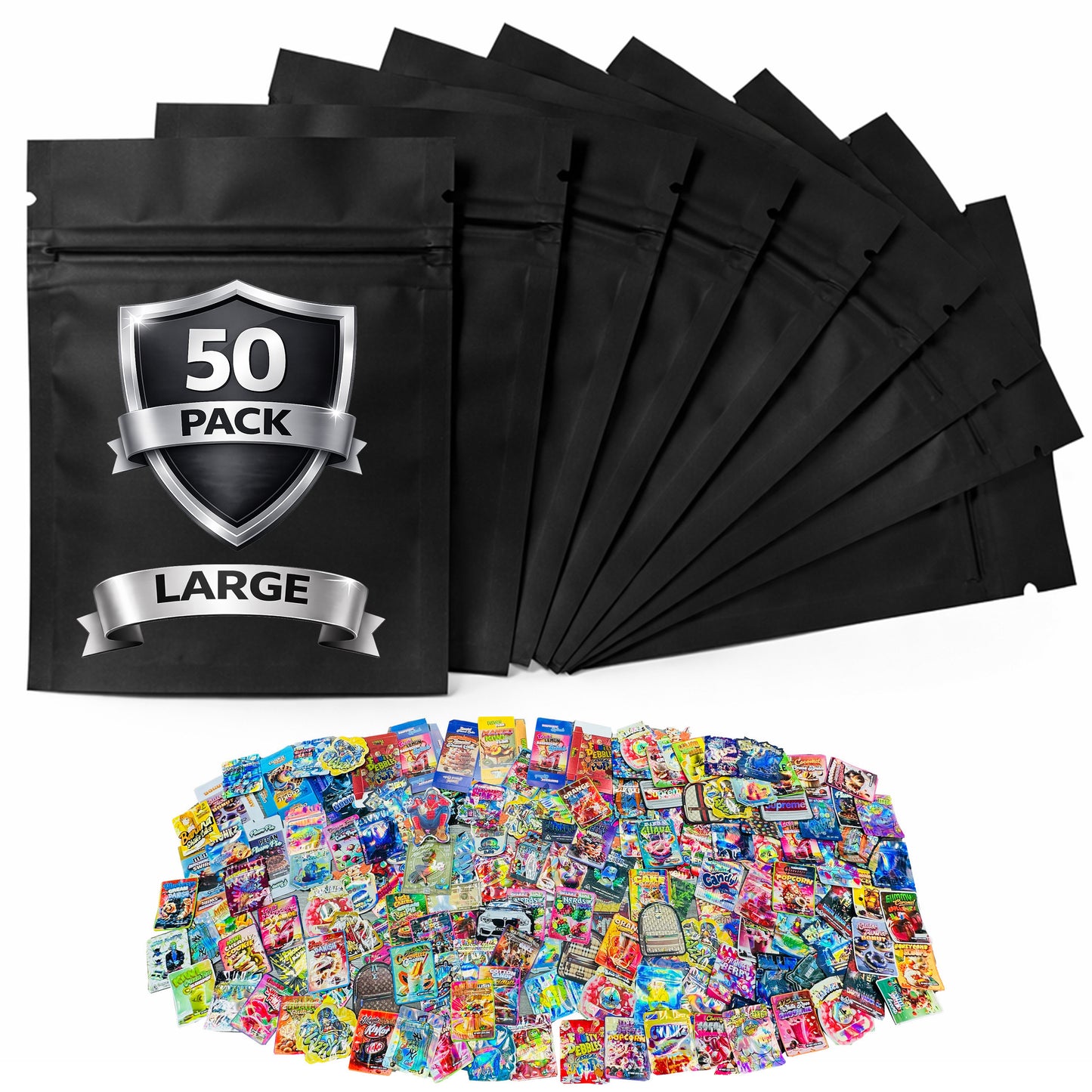 50 Pack 28g Large (6" x 8") Resealable Storage Mylar Pouches Mystery Bundle - Assorted Designs