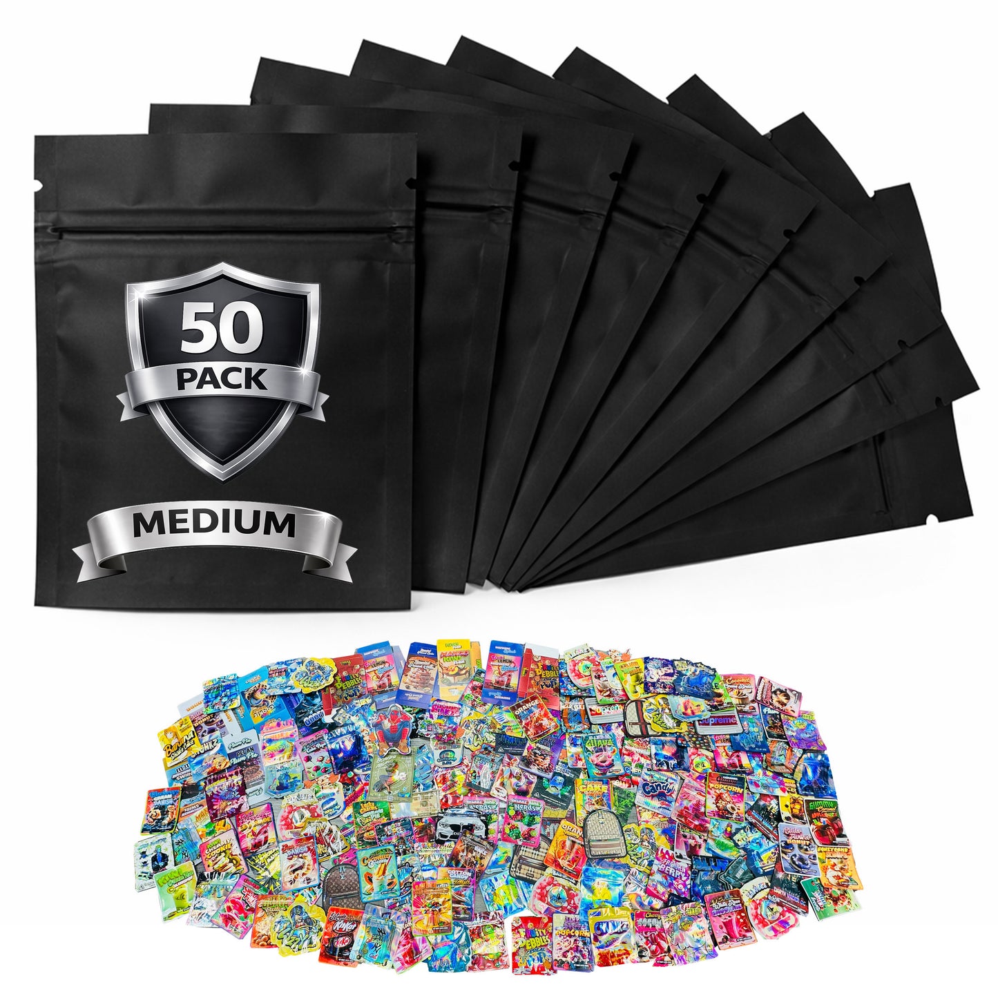 50 Pack 7g Medium (4" x 6.25") Foil Storage Organizer Bags Mystery Bundle - Assorted Designs