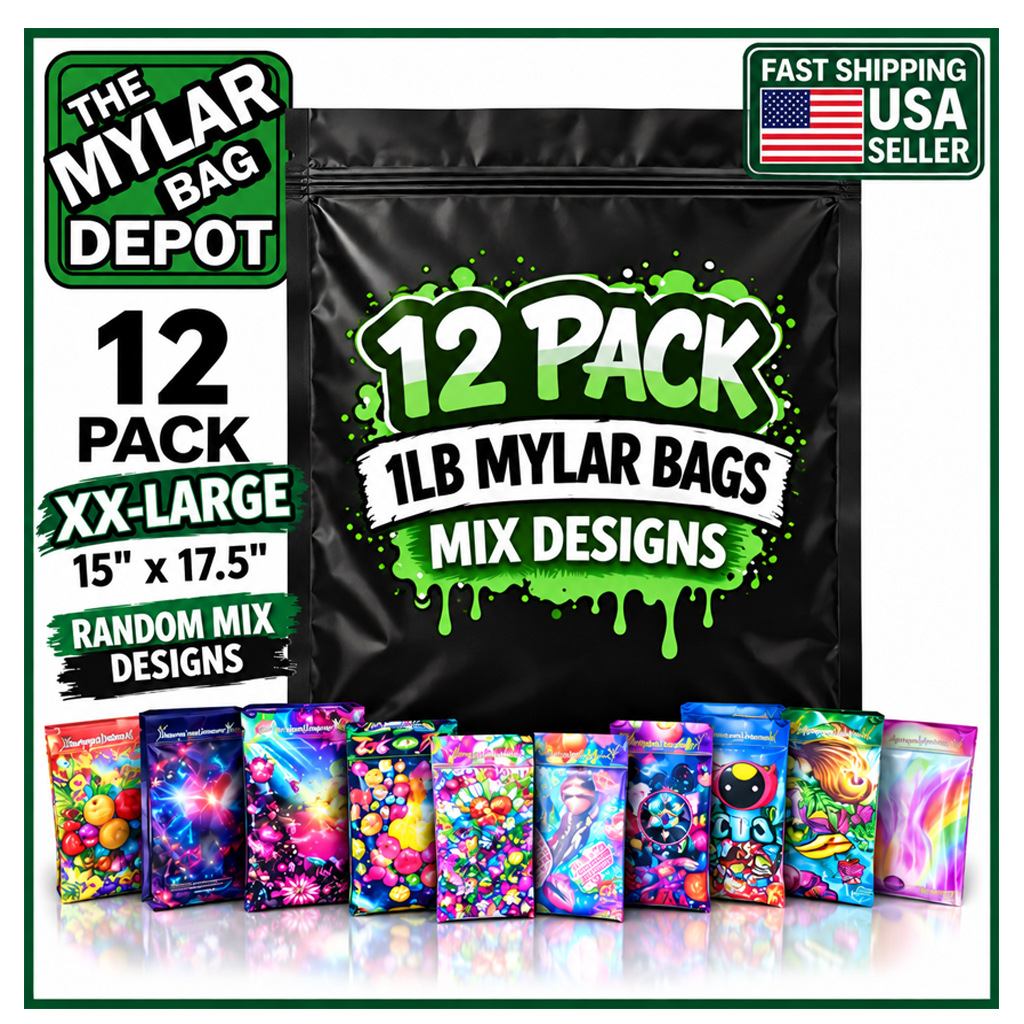 12Pack – 1lb XXL Exotic Mylar Bags - Choose Your Style