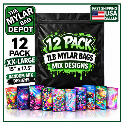 12Pack – 1lb XXL Exotic Mylar Bags - Choose Your Style