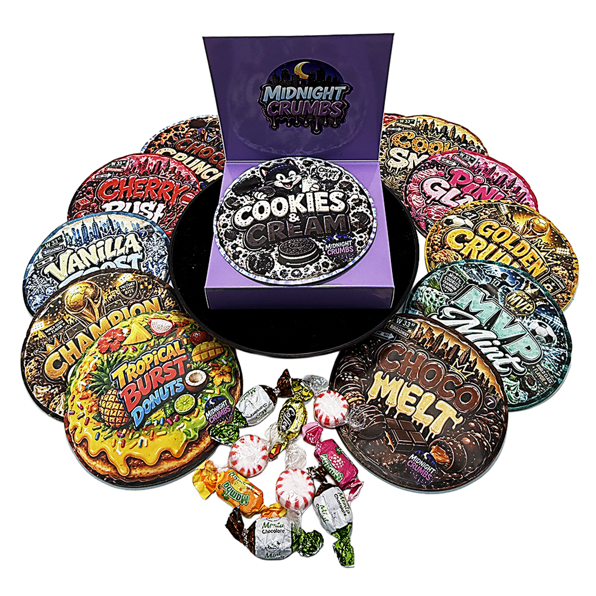 12 Pack Midnight Crumbs Shaped Bag & Window Box Set – Choose Your Design