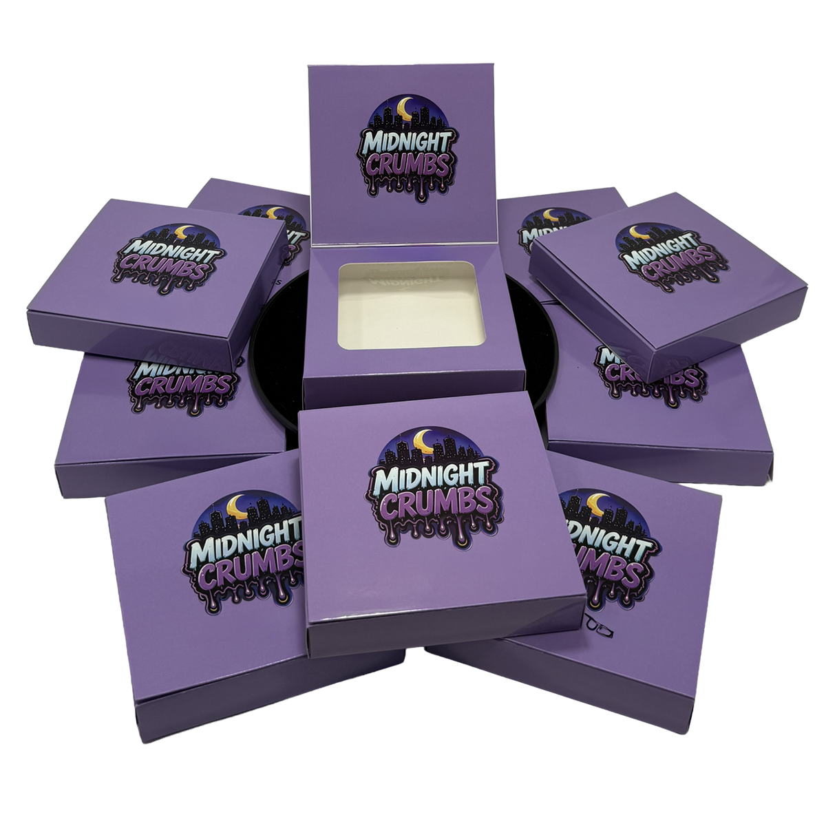 12 Pack Midnight Crumbs Shaped Bag & Window Box Set – Choose Your Design