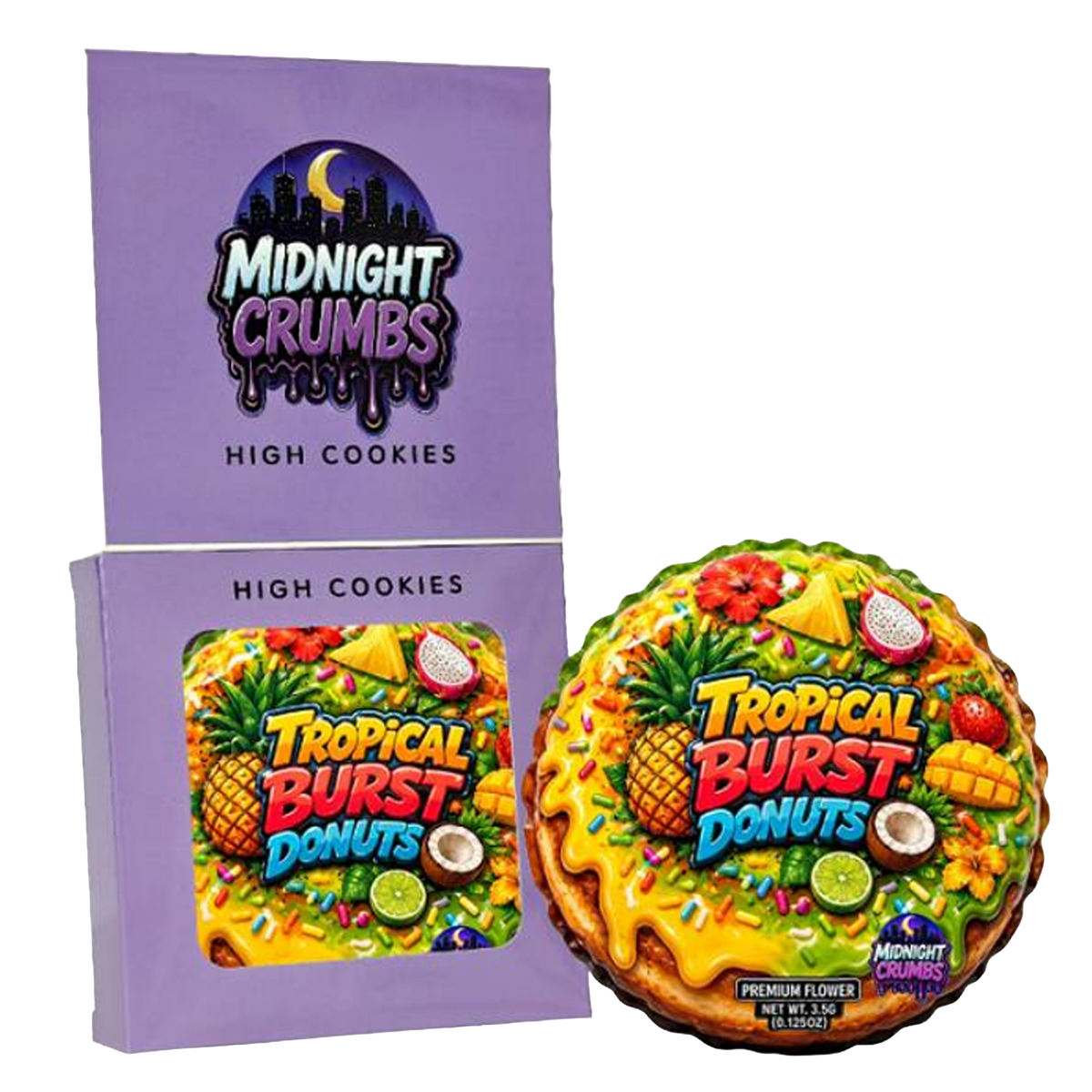12 Pack Midnight Crumbs Shaped Bag & Window Box Set - Midnight Crumbs Tropical Burst Donuts