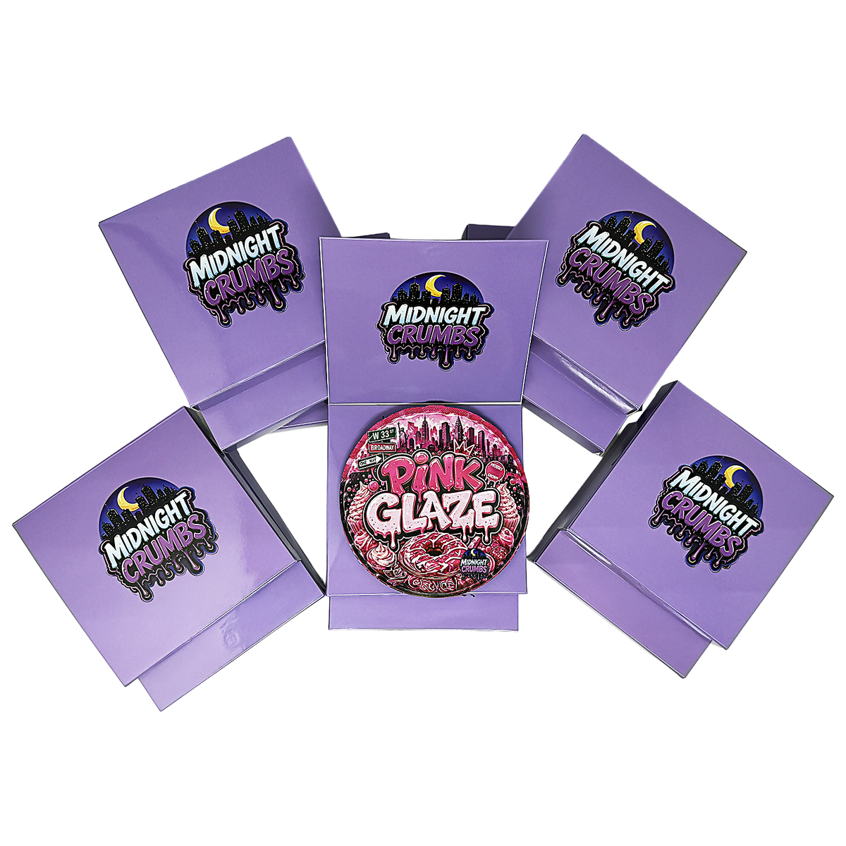 12 Pack Midnight Crumbs Shaped Bag & Window Box Set - Midnight Crumbs Pink Glaze