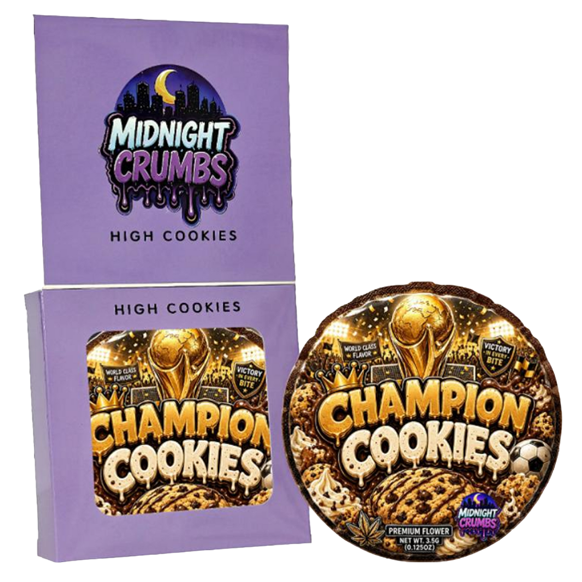 12 Pack Midnight Crumbs Shaped Bag & Window Box Set - Midnight Crumbs Champion Cookies