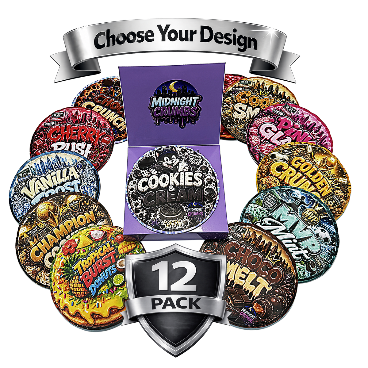 12 Pack Midnight Crumbs Shaped Bag & Window Box Set – Choose Your Design