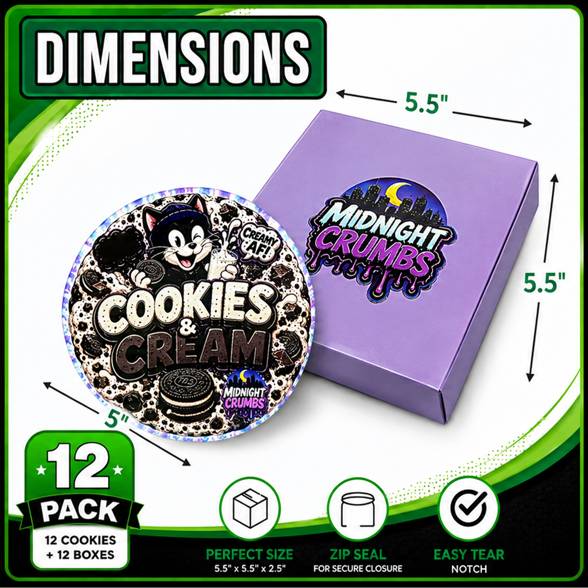 12 Pack Midnight Crumbs Shaped Bag & Window Box Set – Choose Your Design