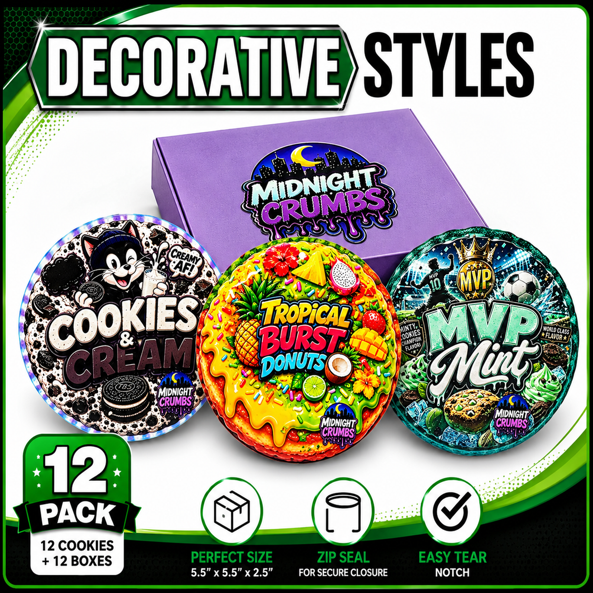 12 Pack Midnight Crumbs Shaped Bag & Window Box Set – Choose Your Design