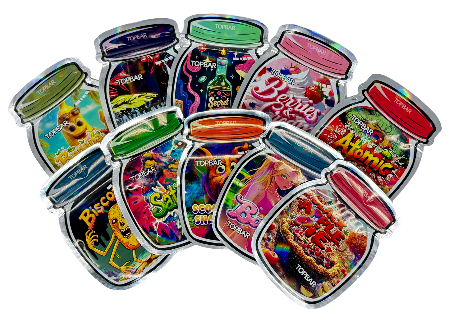 50 Pack - 3.5g Mylar Bags Mix Designs (FLOWER JAR)