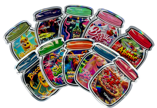 50 Pack - 3.5g Mylar Bags Mix Designs (FLOWER JAR)