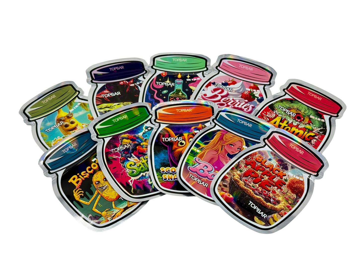 50 Pack - 3.5g Mylar Bags Mix Designs (FLOWER JAR)