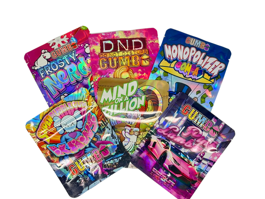 50 Pack - 3.5g Mylar Bags Mix Designs (GUMBO)
