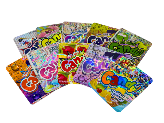 50 Pack - 3.5g Mylar Bags Mix Designs (IT’S JUST CANDY)
