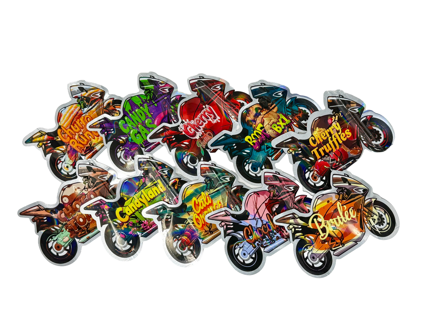 50 Pack - 3.5g Mylar Bags Mix Designs (MOTORBIKES)