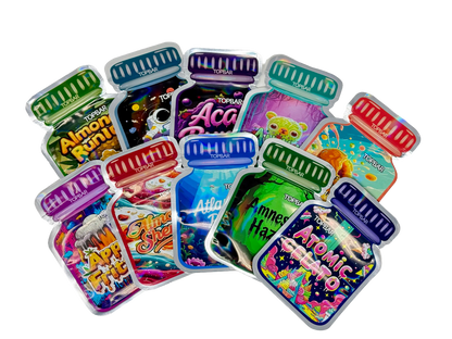 50 Pack - 3.5g Mylar Bags Mix Designs (PHARMA BOTTLE)