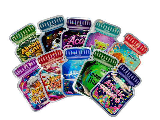 50 Pack - 3.5g Mylar Bags Mix Designs (PHARMA BOTTLE)