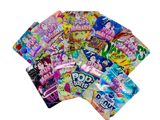 50 Pack - 3.5g Mylar Bags Mix Designs (PUFF MALLOW)