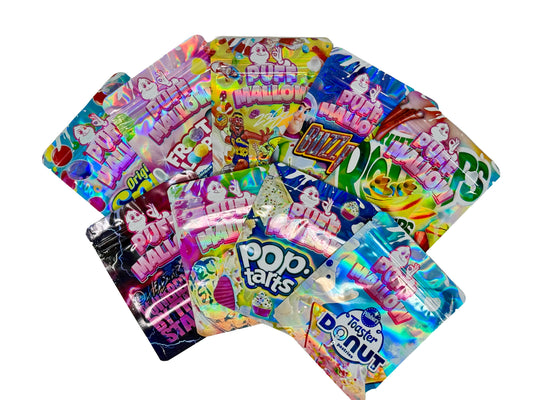 50 Pack - 3.5g Mylar Bags Mix Designs (PUFF MALLOW)