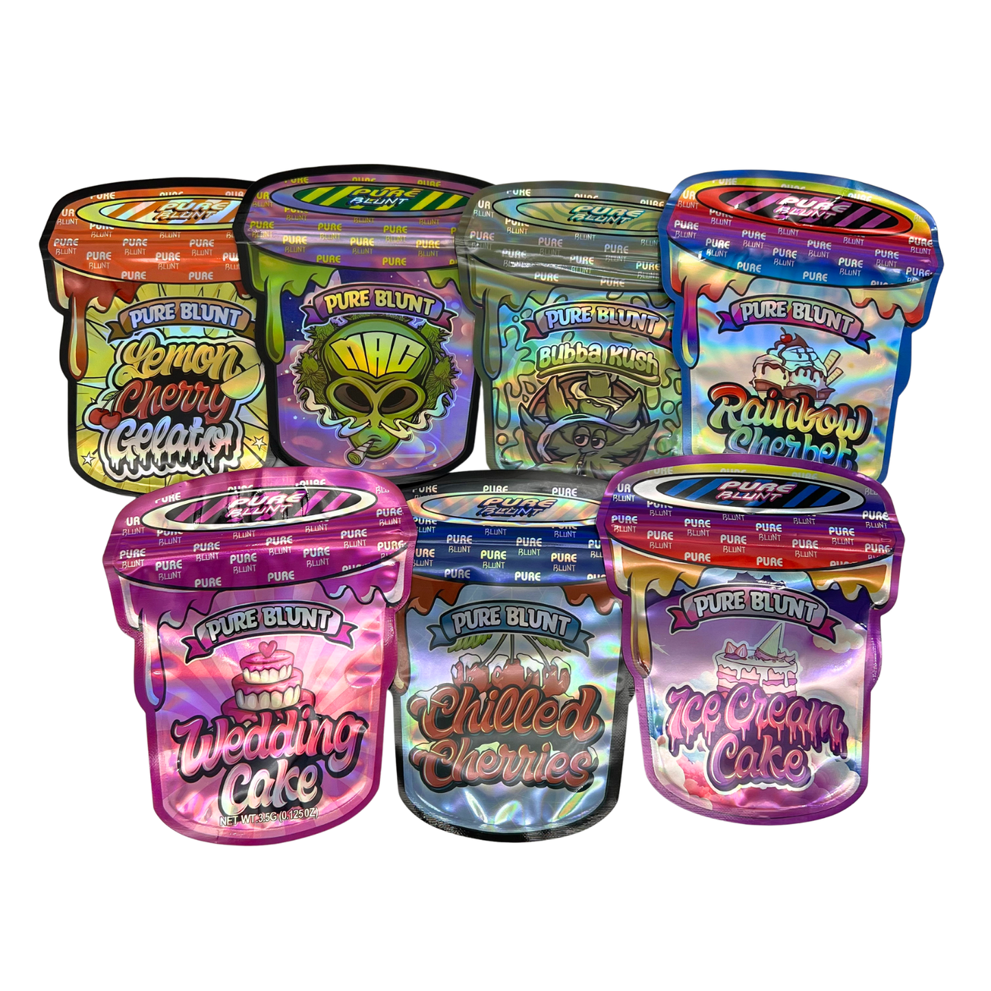 50 Pack - 3.5g Mylar Bags Mix Designs (PURE BLUNT)