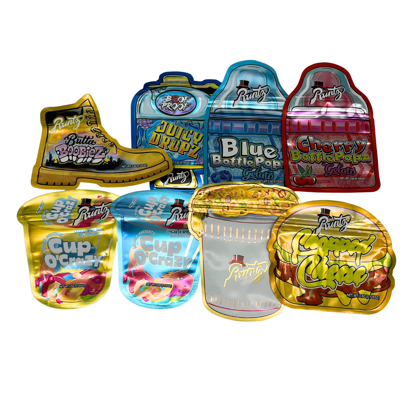50 Pack - 3.5g Mylar Bags Mix Designs (SHAPED RUNTZ)