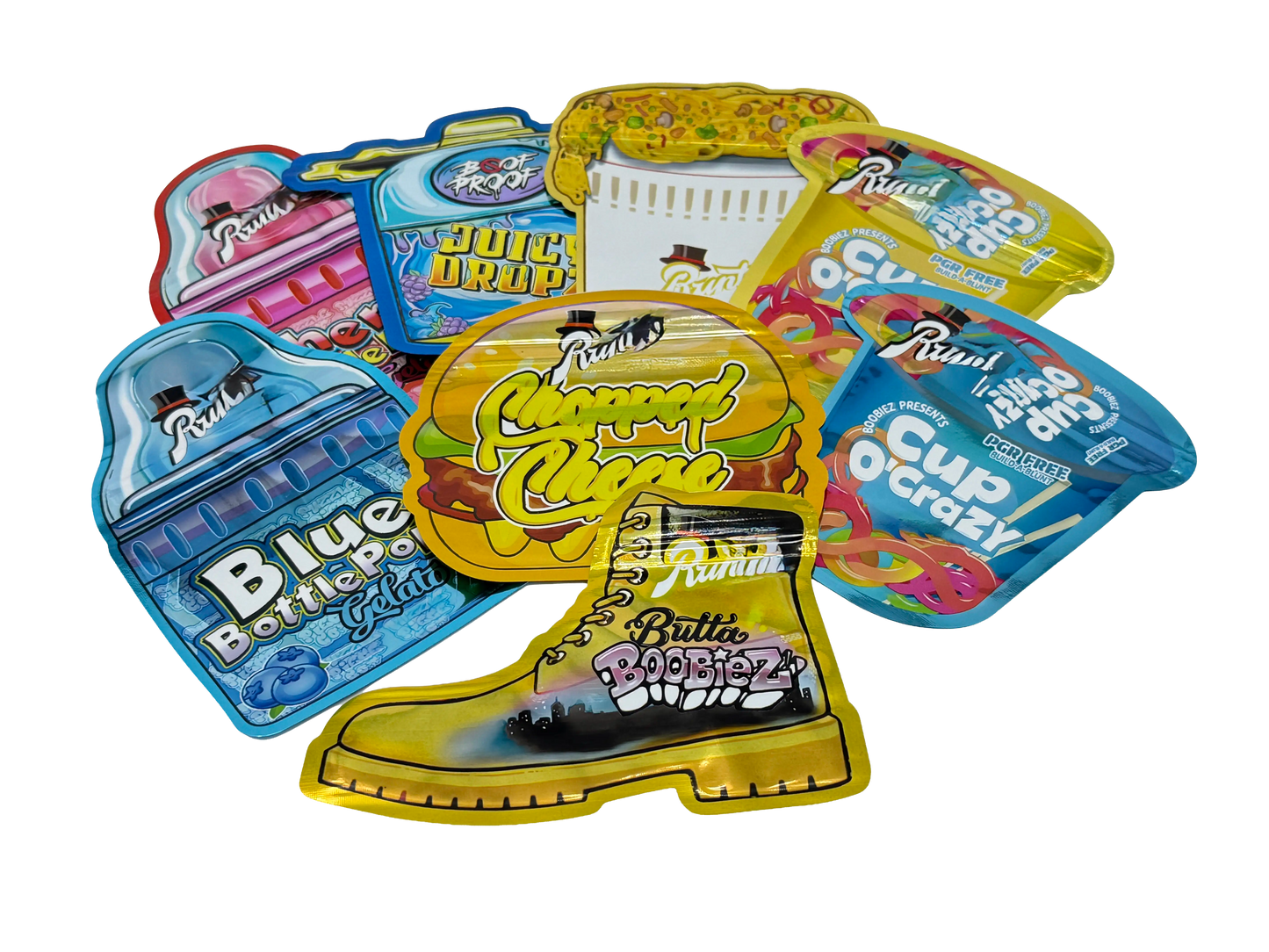 50 Pack - 3.5g Mylar Bags Mix Designs (SHAPED RUNTZ)