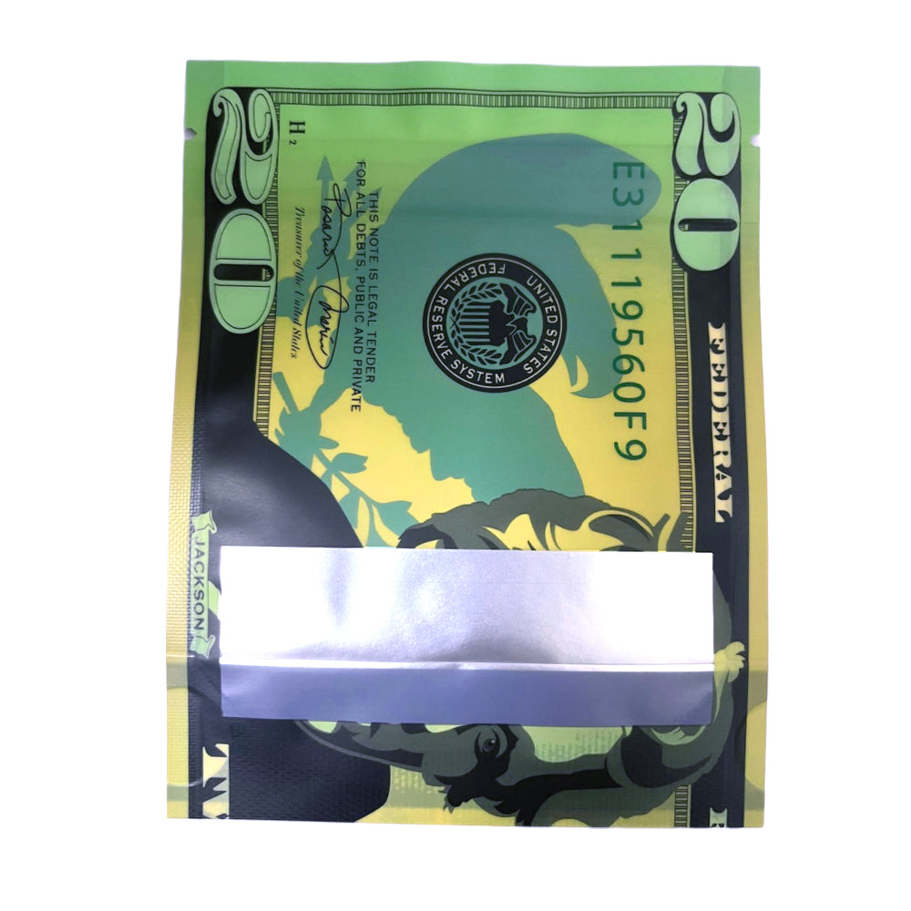 50 Pack – 3.5g Money Design Mylar Bags - Twenty Dollar Bill