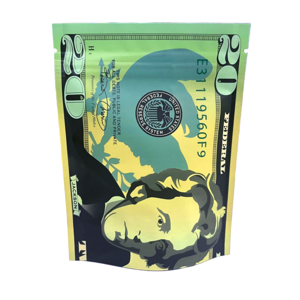 50 Pack – 3.5g Money Design Mylar Bags - Twenty Dollar Bill