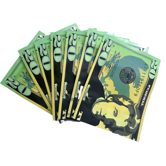 50 Pack – 3.5g Money Design Mylar Bags - Twenty Dollar Bill