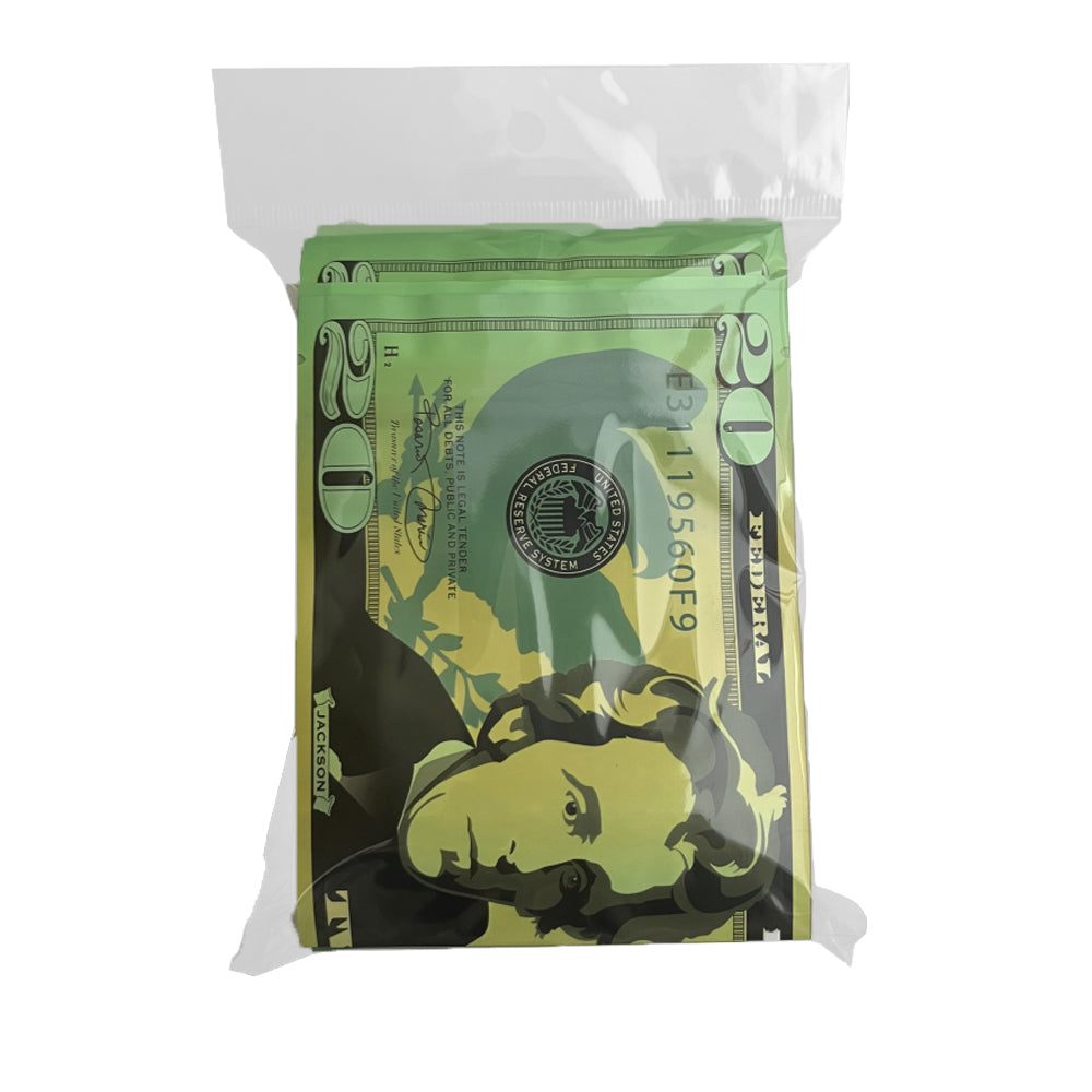50 Pack – 3.5g Money Design Mylar Bags - Twenty Dollar Bill