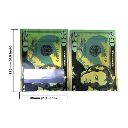 50 Pack – 3.5g Money Design Mylar Bags - Twenty Dollar Bill
