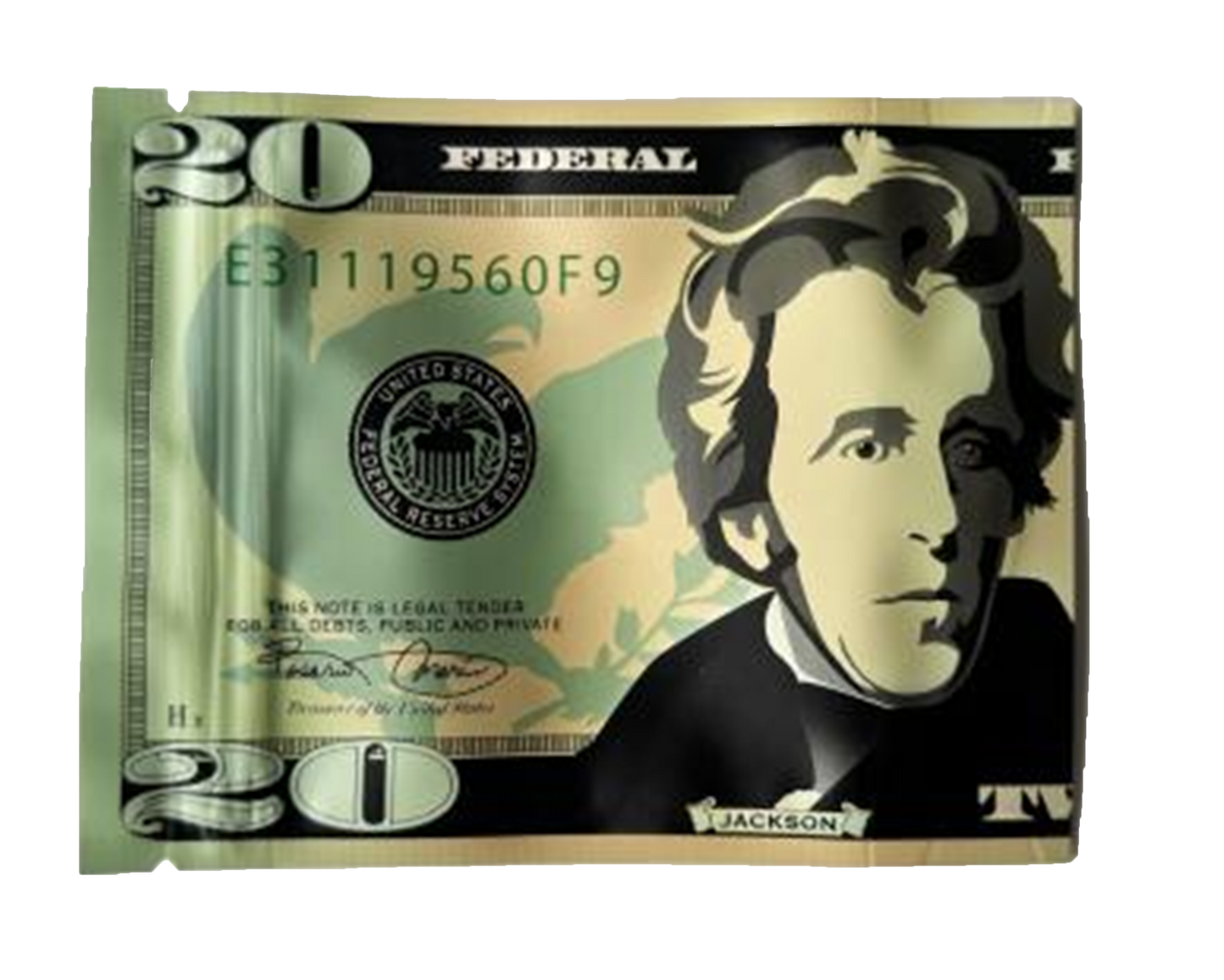 3.5g Money Shaped Mylar Bag - Twenty Dollar Bill (50 Count)