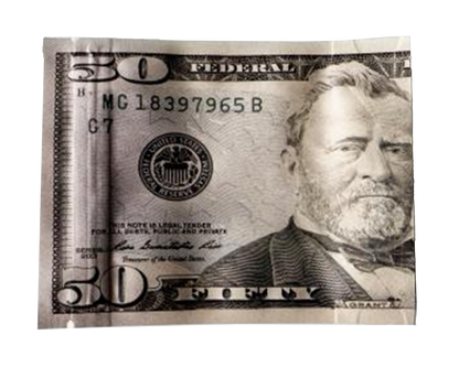 Money Mylar bag 3.5g, herb Mylar Bags, Where to buy mylar bags, Custom mylar bags near me, Mylar Bags Wholesale. Fifty-dollar bill with a portrait on a white background