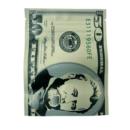 50 Pack – 3.5g Money Design Mylar Bags - Fifty Dollar Bill Vers 2