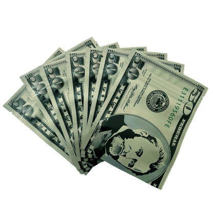 50 Pack – 3.5g Money Design Mylar Bags - Fifty Dollar Bill Vers 2