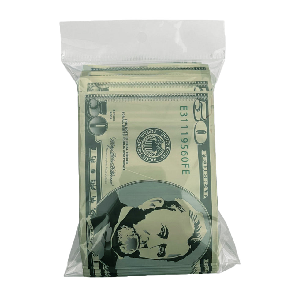 50 Pack – 3.5g Money Design Mylar Bags - Fifty Dollar Bill Vers 2