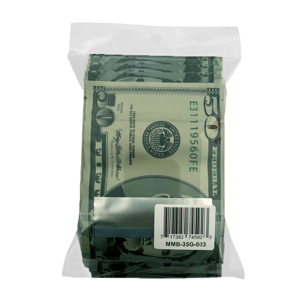 50 Pack – 3.5g Money Design Mylar Bags - Fifty Dollar Bill Vers 2