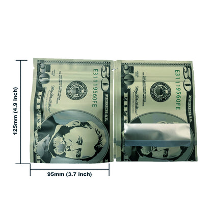 50 Pack – 3.5g Money Design Mylar Bags - Fifty Dollar Bill Vers 2