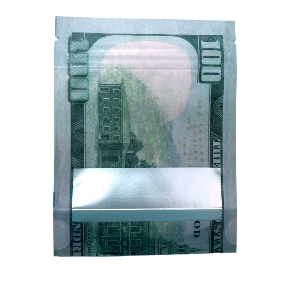 50 Pack – 3.5g Money Design Mylar Bags - Hundred Dollar Bill Back