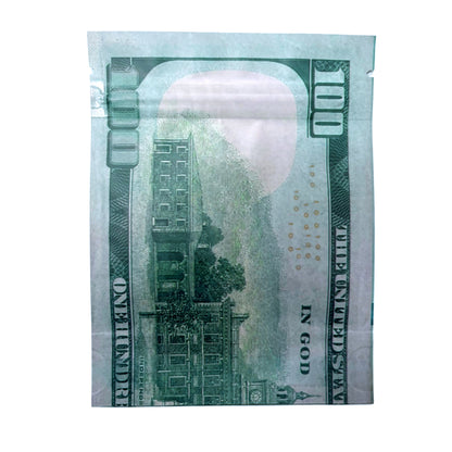 50 Pack – 3.5g Money Design Mylar Bags - Hundred Dollar Bill Back