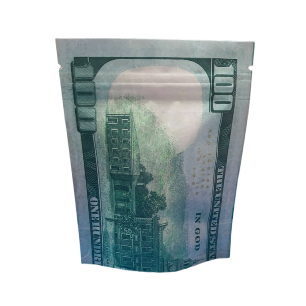 50 Pack – 3.5g Money Design Mylar Bags - Hundred Dollar Bill Back