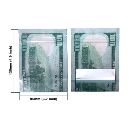 50 Pack – 3.5g Money Design Mylar Bags - Hundred Dollar Bill Back