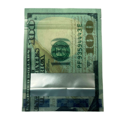 50 Pack – 3.5g Money Design Mylar Bags - Hundred Dollar Bill Front