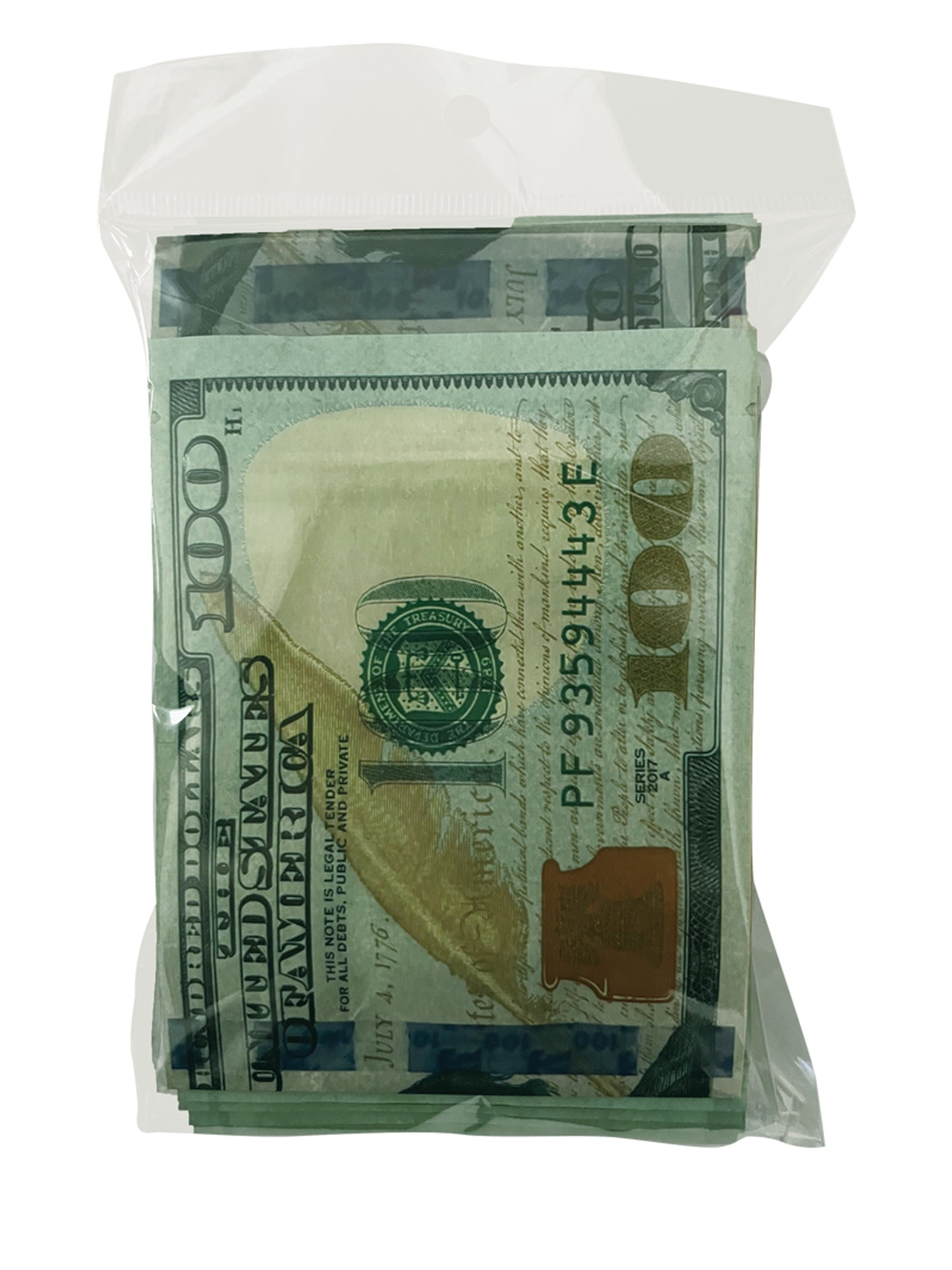 50 Pack – 3.5g Money Design Mylar Bags - Hundred Dollar Bill Front