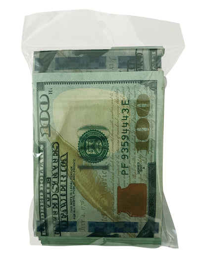 50 Pack – 3.5g Money Design Mylar Bags - Hundred Dollar Bill Front